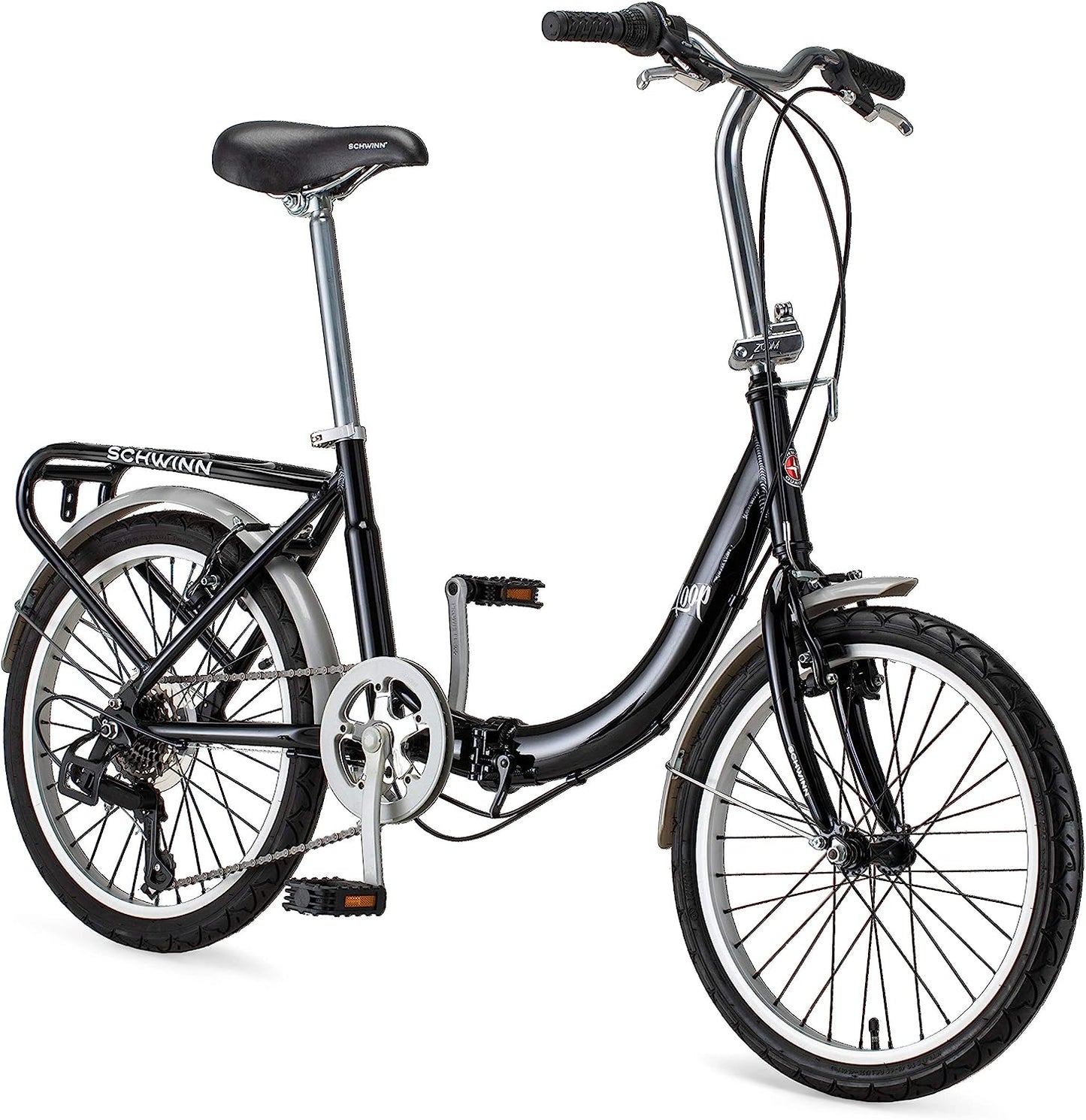 Schwinn Loop Adult Folding Bike, 20′′ Wheels, 7-Speed, Step-Through Frame, with Cargo Rack Bag(Default Title)