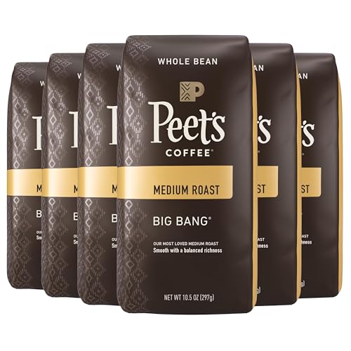 2025 Peet’s Coffee Medium Roast Whole Bean Coffee – Big Bang 63 Ounces (6 Bags of 10.5 Ounces)