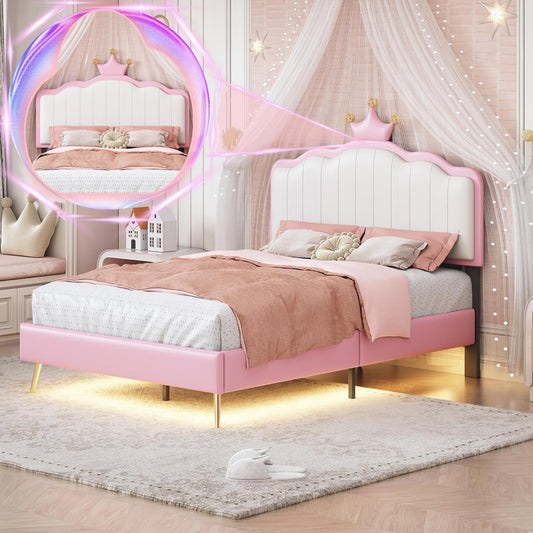 Linique Full Size Upholstered Bed Frame with LED Lights(Default Title)