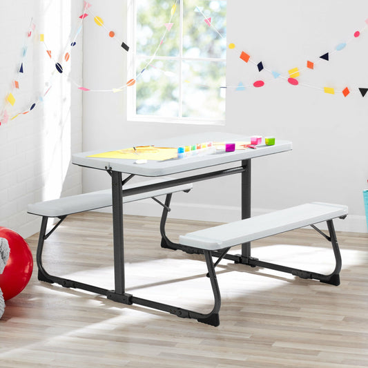 Your Zone Kid’s Folding Activity Table with Benches, White – Ages 3-8, Easy Storage  Durable(Default Title)