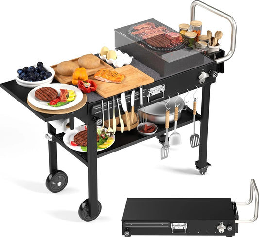 Blackstone Ninja Portable Grill Cart – Folding BBQ Table with Wheels, Durable Outdoor Cooking Station(Default Title)