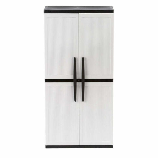 HDX Gray Plastic Freestanding Garage Cabinet, 35′′W x 71′′H x 18′′D, with Adjustable Shelves and Lockable Doors(Default Title)