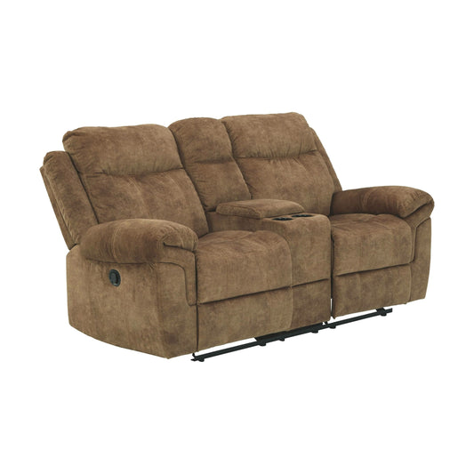 Ashley Furniture Huddle-Up Reclining Loveseat, Nutmeg Brown, Velvet, Console with Storage, Cup Holders, Power  USB Ports(Default Title)