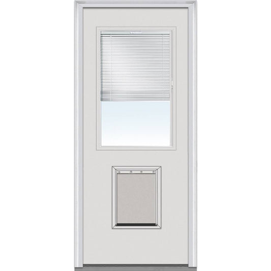National Door Company Steel Exterior Door, Primed, 1/2 Lite with Clear Glass Internal Blinds  Pet Door, Right Hand Inswing, 32′′x80′′(Default Title)