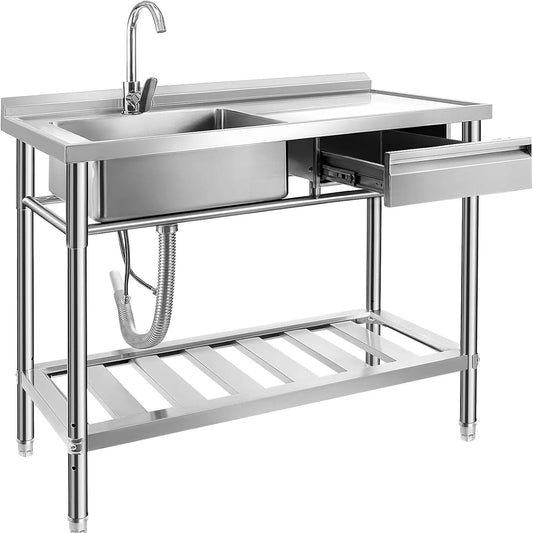 YORKING Stainless Steel Utility Sink, Free Standing Single Bowl Kitchen Sink