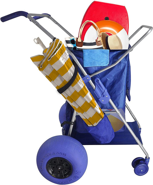 RollX Foldable Beach Cart with 12′′ Balloon Wheels, Mesh Storage  Umbrella Holder – Blue(Default Title)