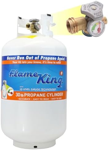 2025 Flame King YSN330 30lb Steel Propane Tank Cylinder with Gauge and OPD Valve for Grills and BBQs  Camping  Fishing   Outdoor Activities  White
