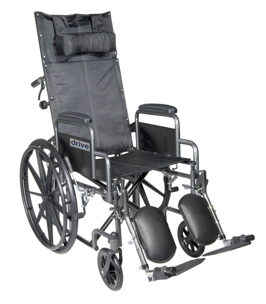 Drive Medical Silver Sport Reclining Wheelchair, 20′′ Seat, Hydraulic Recline, Elevating Leg Rests, Detachable Desk Arms(Default Title)
