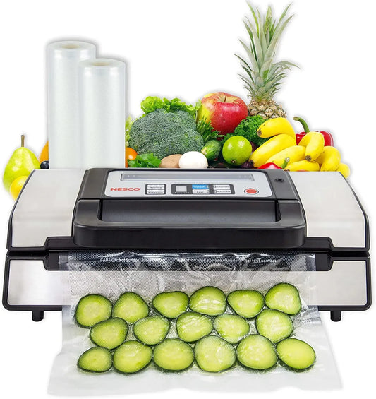 Nesco Deluxe Food VS-12 Vacuum Sealer, 130 Watts, Kit Bags  Viewing Lid