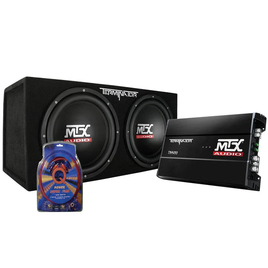 MTX 12" Dual Loaded Car Subwoofer w/Sub Box, Amplifier,  QPower Wiring Kit