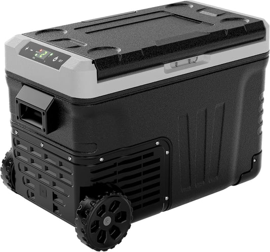 EUHOMY 12 Volt Refrigerator, 37QT(35L) Electric Cooler, Portable Freezer 12V/24V DC 110-240V AC, 12V Fridge -4��~68��, 12V Cooler with Wheels  2 Baskets for Travel, Truck, Boat, Camping(Refrigerator/37 Quart)