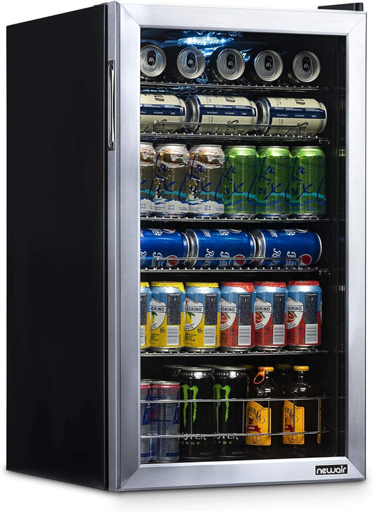 NewAir AB-1200 Mini Fridge, 126-Can Capacity, Reversible Glass Door, Adjustable Shelves, Stainless Steel Frame(Default Title)