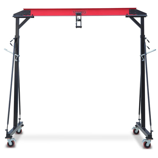 Garvee 1 Ton Adjustable Gantry Crane, 2200 lbs Capacity, Height Adjustable 96.5"-143.7", Portable Hoist for Factory, Construction, Warehouse, Auto Repair(1 Ton)