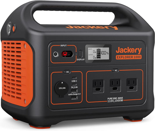 Jackery Explorer 1000 Portable Power Station, 1002Wh, 3x1000W AC Outlets, Solar Compatible, Quiet Operation, Outdoor Use(Default Title)