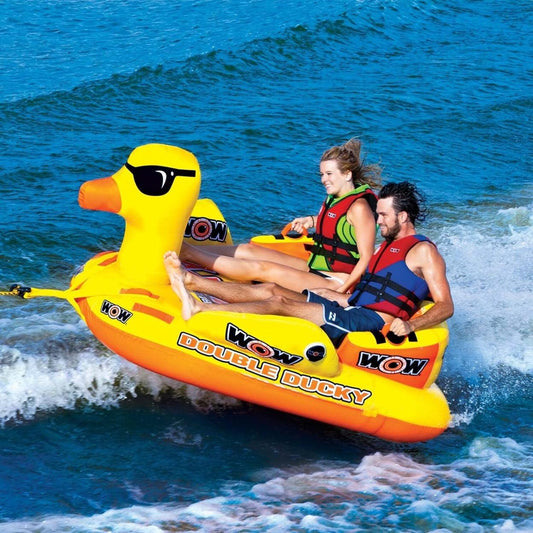 WOW Sports Double Ducky 2P Towable Tube, Secure Deck Seating, 340 lbs Capacity, Heavy-Duty PVC, Front  Back Tow Points(Default Title)