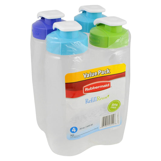 Rubbermaid Refill Reuse 20oz Chug Water Bottles 4-Pack, Leak-Proof, Easy-Grip, Blue/Green Lids(Default Title)