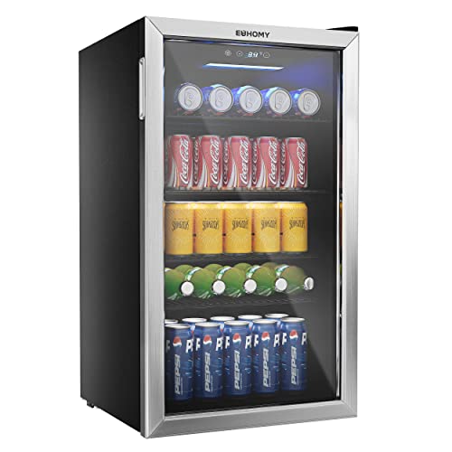 EUHOMY Beverage Refrigerator, 126 Can Mini fridge with Glass Door
