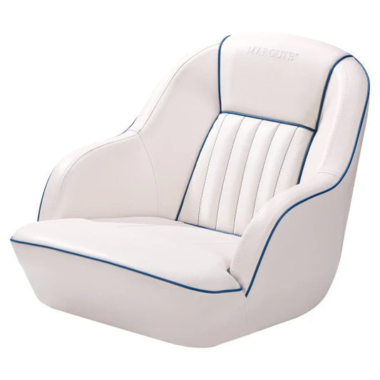 Pontoon Boat Seat, Captains Bucket Boat Seat, Back Folding Boat, Boat Cabin Seating – White  Blue
