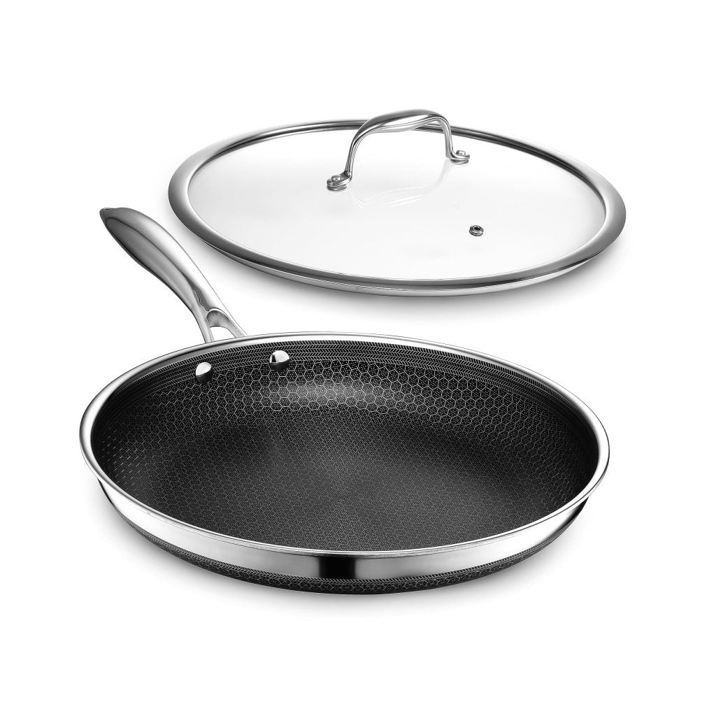 HexClad 12-Inch Hybrid Nonstick Fry Pan with Glass Lid, Oven  Dishwasher Safe, Silver(Default Title)