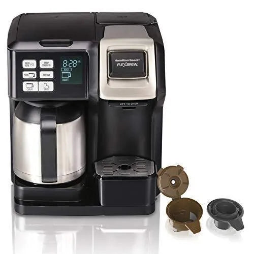 Hamilton Beach FlexBrew Thermal Coffee Maker, Single Serve  Full Pot, Compatible with K-Cup Pods or Grounds, Programmable, Black and Stainless (49966)