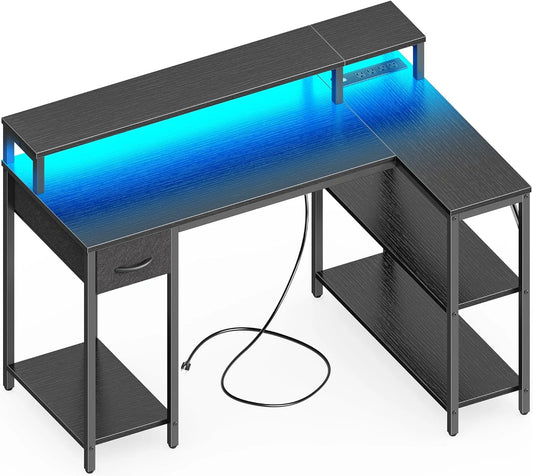 SUPERJARE L Shaped Gaming Desk with LED Lights(Default Title)