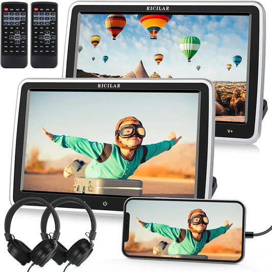 RICILAR 10.5′′ Dual Screen Portable Car DVD Player, HD, Multi-Format, Includes Headphones  Mounts(Default Title)