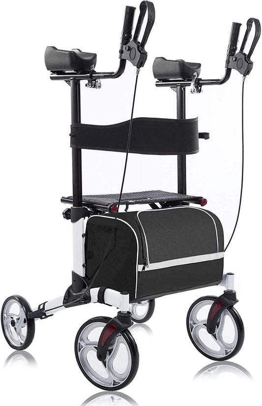 BEYOUR WALKER Upright Rollator Walker, 10′′ Wheels, Adjustable Armrest, Folding Design, White – Mobility Aid for Seniors(Default Title)