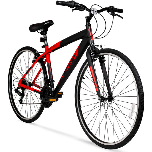 Hyper Men’s Spin Fit 700C Hybrid Bike, 21-Speed, Black/Red, Aluminum Frame(Default Title)