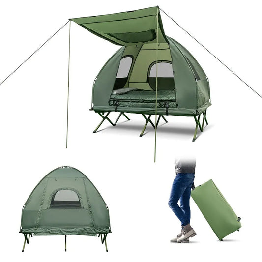 5-in-1 Tent Cot 2-Person Portable Outdoor Camping Tent Combo with Air Mattress Sleeping Bag  Sunshade