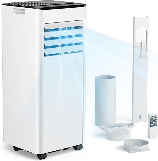 Mobile Air Conditioner with Exhaust Hose 7000 BTU 4-in-1 Mobile Air Conditioner Quiet Operation Digital Display + Remote Control Window Installation Set 24 Hour Timer for Rooms up to 20 m2(9,000 BTU)