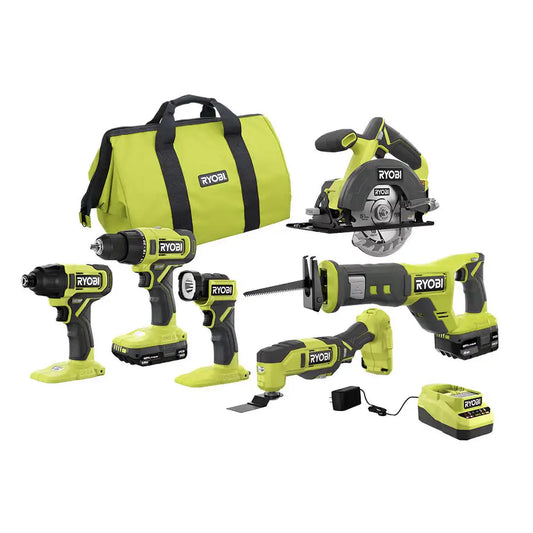 RYOBI ONE+ 18V Cordless 6-Tool Combo Kit with Drill, Impact Driver, Saw, Multi-Tool  LED Light(Default Title)