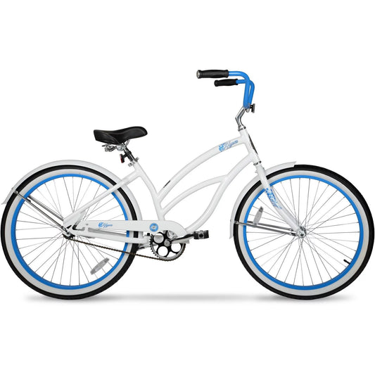 Hyper Women’s 26′′ Beach Cruiser Bike, Lightweight Aluminum, Single Speed, White/Blue(Default Title)