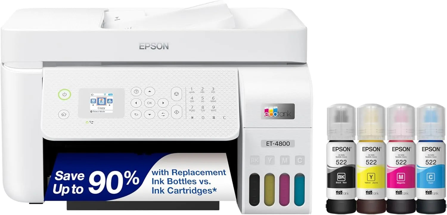 ET-4800 Wireless All-in-One Cartridge-Free Supertank Printer with Scanner, Copier, Fax, ADF and Ethernet – Ideal-for Your Home Office, White(Default Title)