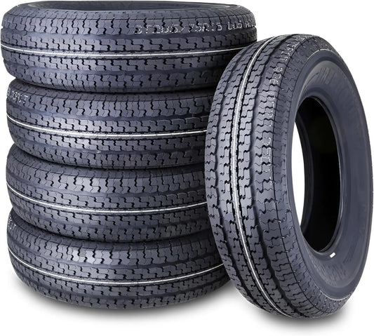 Set of 4 heavy-duty trailer tires ST205/75R15 205 75 15 10-ply, load class E, steel-belted radial tires with abrasion protection