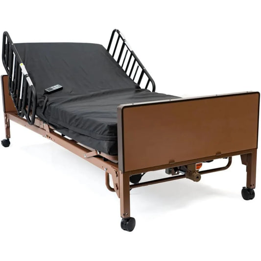 Fully electric hospital bed set, foam mattress, half side rails
