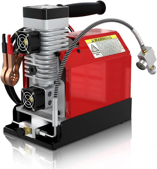 CS2 Portable PCP Air Compressor, 4500Psi/30Mpa, Oil-Free,Powered by Car 12V DC or Home 110V AC with Adapter (Included), Paintball Tank Compressor with Extra Moisture-Oil Separator(Ac cable :1.5m)