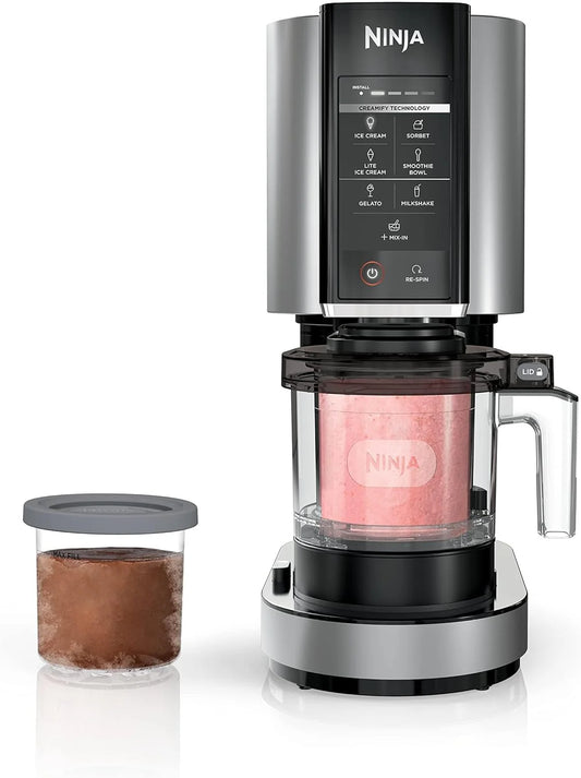 Ninja NC301 CREAMi Ice Cream Maker, for Gelato, Mix-ins, Milkshakes, Sorbet, Smoothie Bowls  More, 7 One-Touch Programs, with (2) Pint Containers  Lids, Compact Size, Perfect for Kids, Silver(7 One-Touch Programs + 2 Pints)