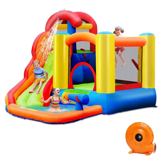 6-in-1 Kids Water Slide Bouncy Castle Inflatable Water Bounce House with Trampoline, 740W Air Blower(Default Title)