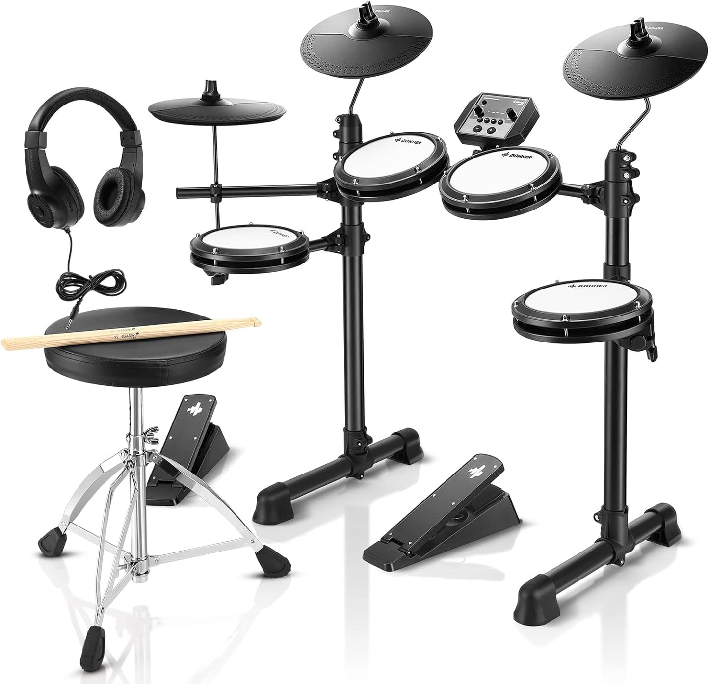 Donner DED-80 Electronic Drum Set, Electric Drum Set for Beginner with 4 Quiet Mesh Drum Pads, 2 Switch Pedal, 180+ Sounds, Throne, On-Ear Headphones, Sticks, and Melodics Lessons Included.(DED-80)