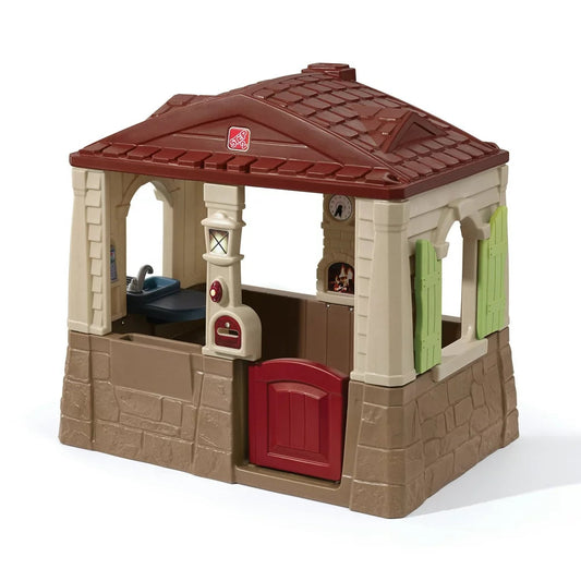 Step2 Neat  Tidy Cottage II Brown Playhouse for Kids – Outdoor Plastic Toy with Dutch Door  Kitchen Setup(Default Title)
