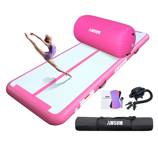 AWSUM Inflatable Air Gymnastics Mat – 10/13/16 ft, 4′′ Thick Tumble Track with Electric Pump for Home/Gym Use(Default Title)