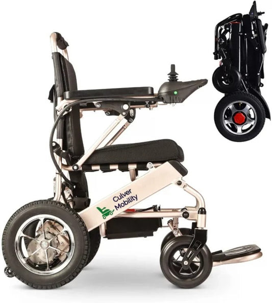 Culver Mobility Electric Power Wheelchair Scooter Fold Lightweight Folding Safe Electric Wheelchair Motorized FDA Approved Aviation Travel (Free Wheelchair RAMP Gift) (Silver-17.5 inc)  sgtnighsdesigns