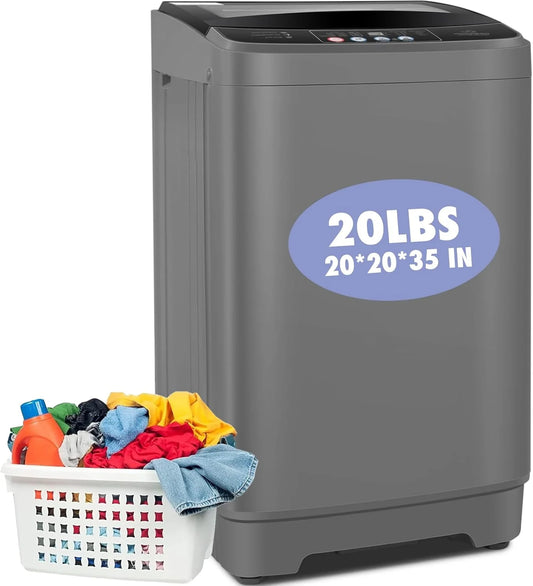 Nictemaw Portable Washing Machine, 20Lbs Capacity Full-Automatic Portable Washer Machine, 2.8Cu.ft Washer and Dryer Combo with Drain Pump, 10 Programs  8 Water Levels for Apartment, Dorms, RV(20Lbs-Glass Cover)