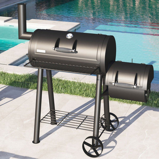 Sophia  William Portable Charcoal BBQ Grill with Offset Smoker, 512 sq. in. Cooking Space, Porcelain Grates, Built-in Thermometer(Default Title)
