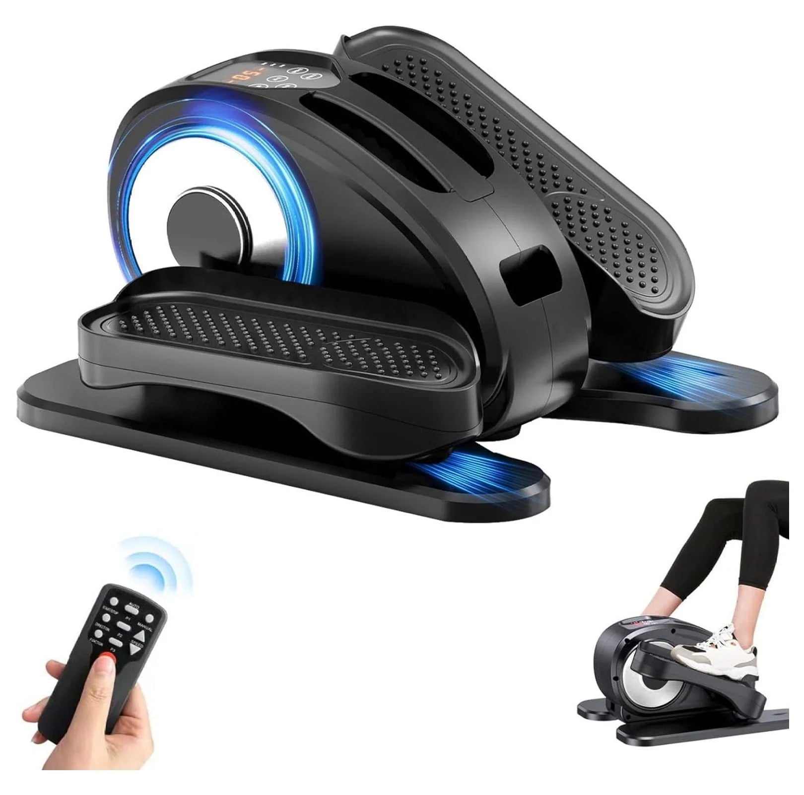 Under Desk Elliptical, Electric Foot Pedal Exerciser, Fully Assembled Seated Elliptical, Compact Portable Elliptical Machine Trainer with Control, Mini Elliptical Leg Exerciser for Home(Silver)