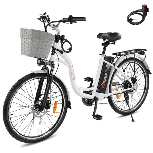 PEXMOR Electric Bike for Adults, 350W (Peak 500W) City Commuter Ebike 36V 12.5AH Removable Battery, 26" Cruiser Electric Bicycle Shimano 6-Speed | Dual Shock Absorber | Basket(Default Title)