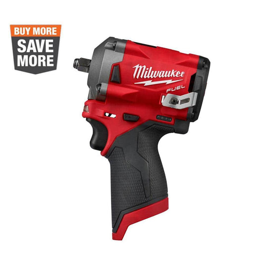 Milwaukee M12 FUEL 3/8′′ Cordless Brushless Stubby Impact Wrench, 250 ft-lbs Torque, Tool-Only(Default Title)