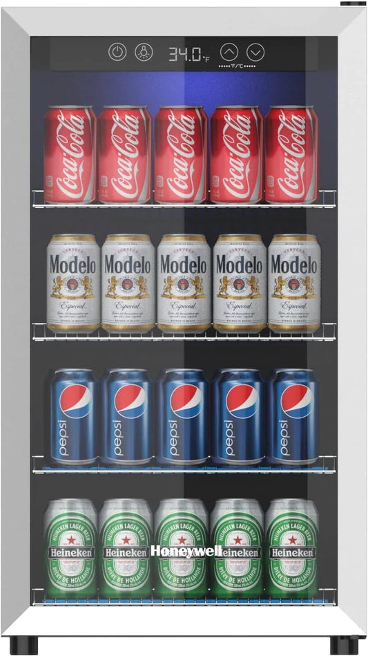 Beverage Refrigerator and Cooler, 115 Can Mini Fridge with Glass Door for Soda Beer or Wine for Office or Bar with Adjustable Removable Shelving(115 can)