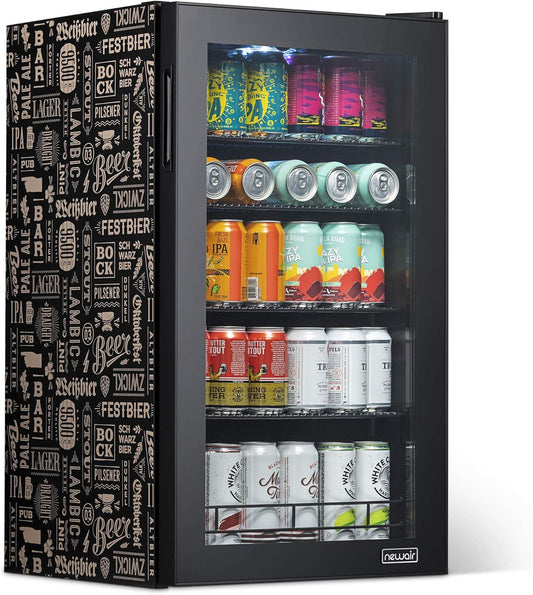 Beverage Refrigerator Cooler | 126 Cans Free Standing with Right Hinge Glass Door | Mini Fridge Beverage Organizer Perfect For Beer, Wine, Soda, And Cooler Drinks(Beers of the World/Beers of the World)