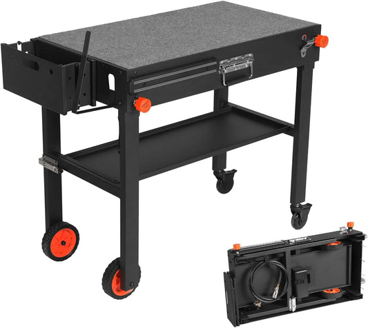 Portable Adjustable Grill Table with Stainless Steel Top – 3 Shelves, Magnetic Tool Holder, Bottle Opener(Default Title)
